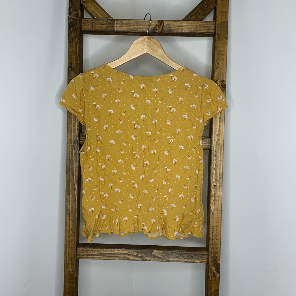 American Eagle Yellow Floral Ruched Women's Top M - Picture 5 of 6